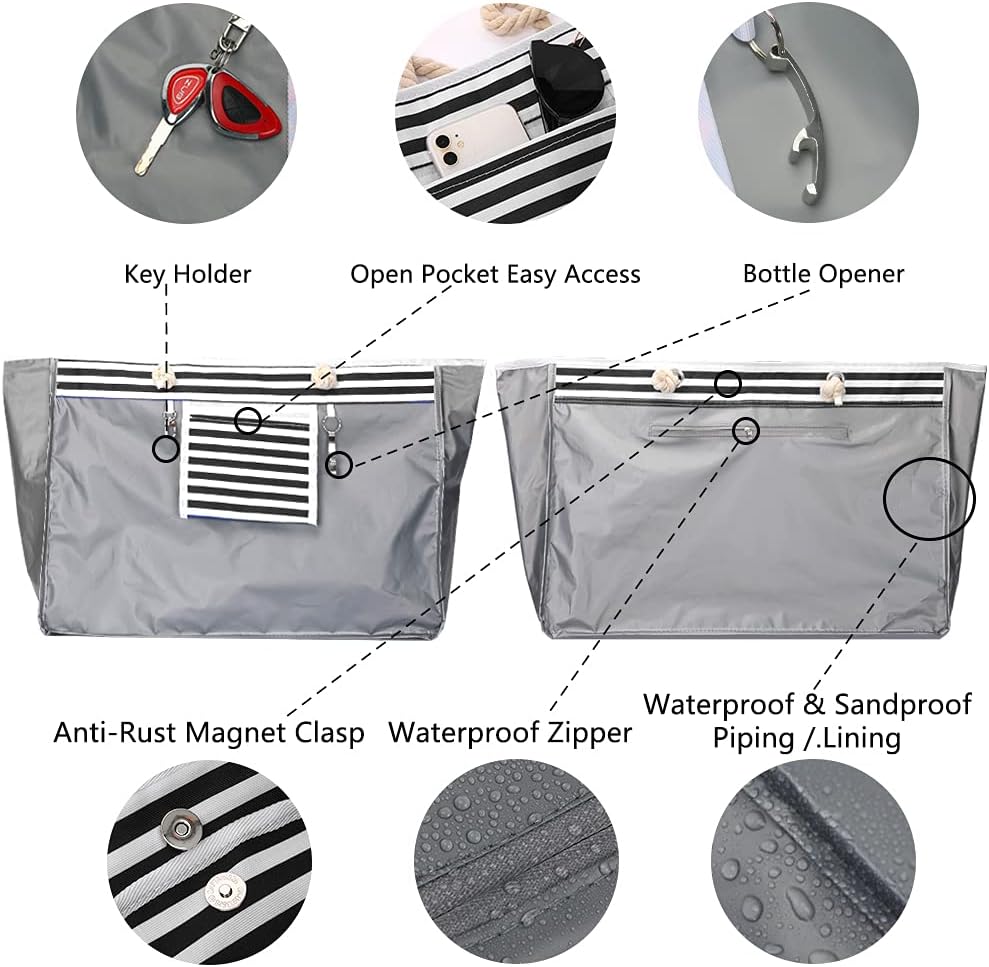 Large Water Resistant Beach Bag with Free Travel Pouch