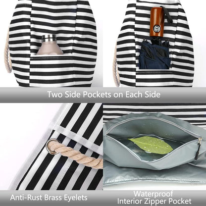 Large Water Resistant Beach Bag with Free Travel Pouch