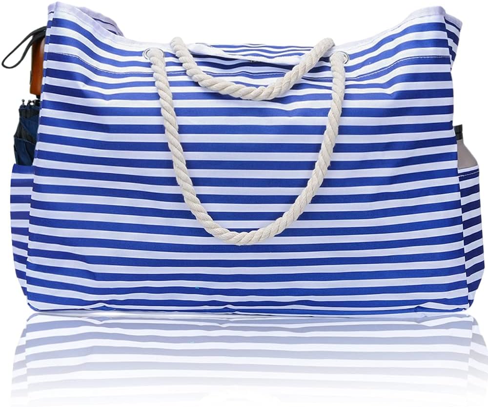 Large Water Resistant Beach Bag with Free Travel Pouch