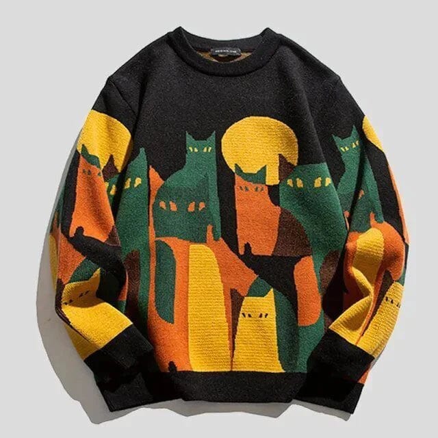 Cozy Cat Pattern Women's Long Sleeve Sweater