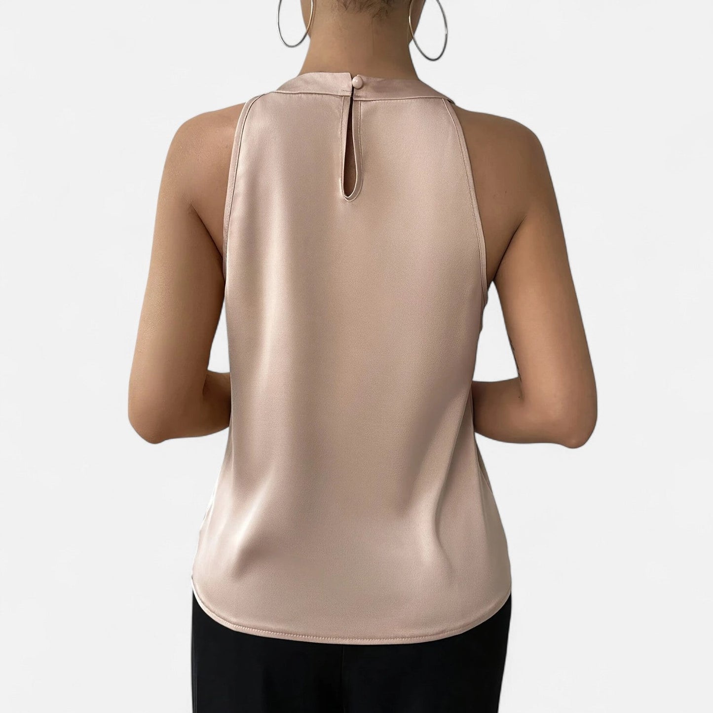 Women's Tank Halter Neck Top with Shiny Finish and Hip Length
