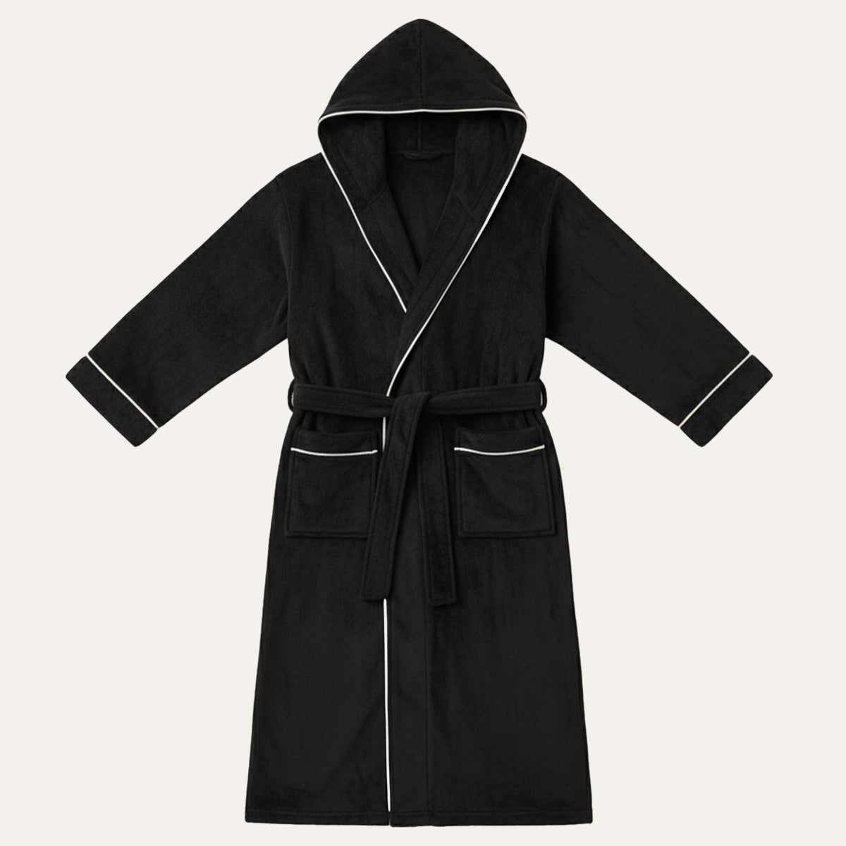 Soft Men's Hooded Plush Bathrobe with Tie Waist