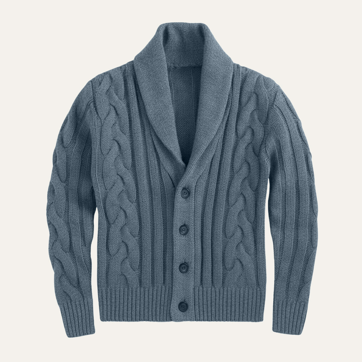 Warm Mens Cable Knit Crew Neck Cardigan Sweater