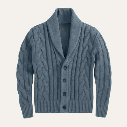 Warm Mens Cable Knit Crew Neck Cardigan Sweater