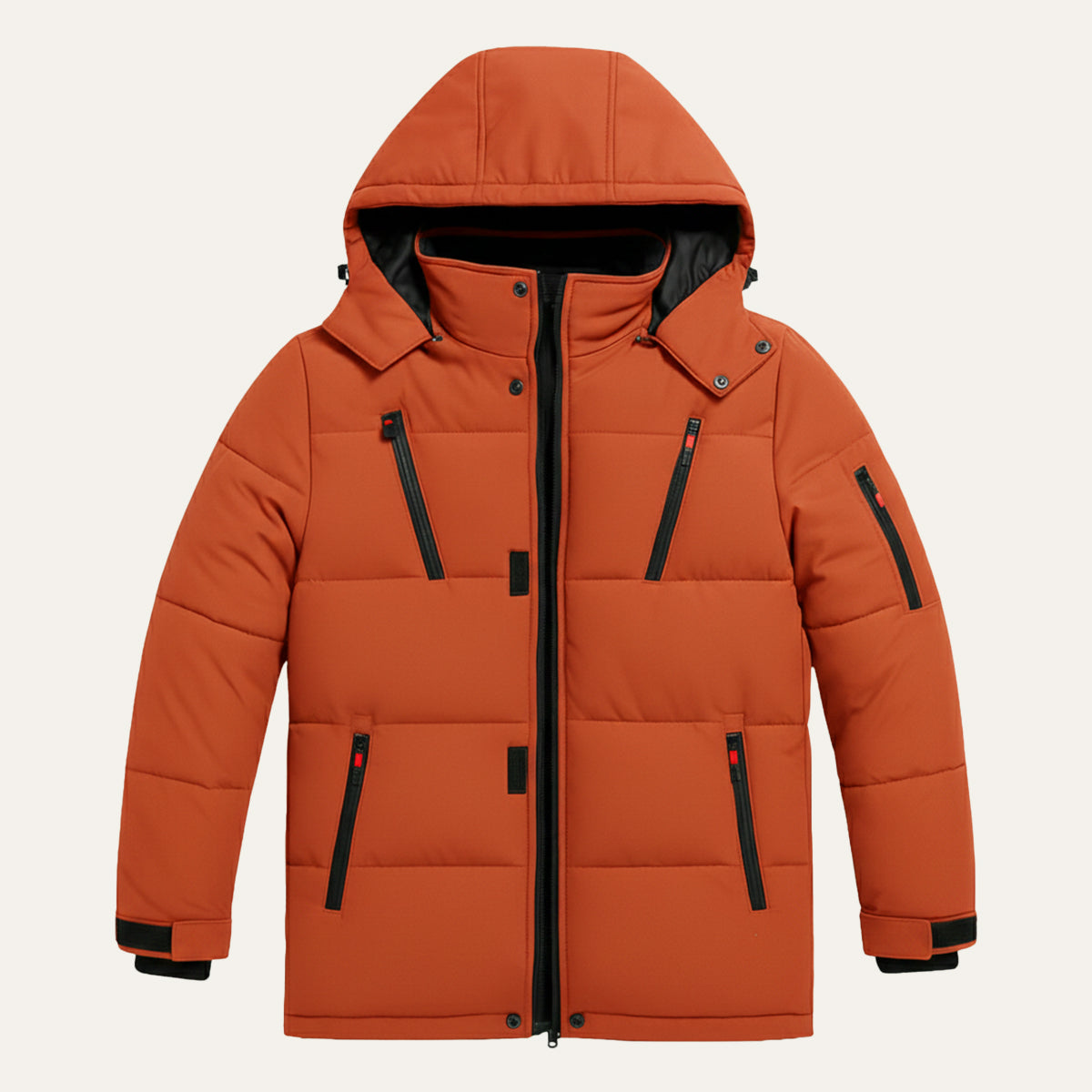 Warm Men's Hooded Puffer Parka with Zip Pockets