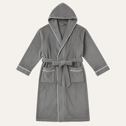 Cozy Men's Hooded Fleece Bathrobe with Tie Waist