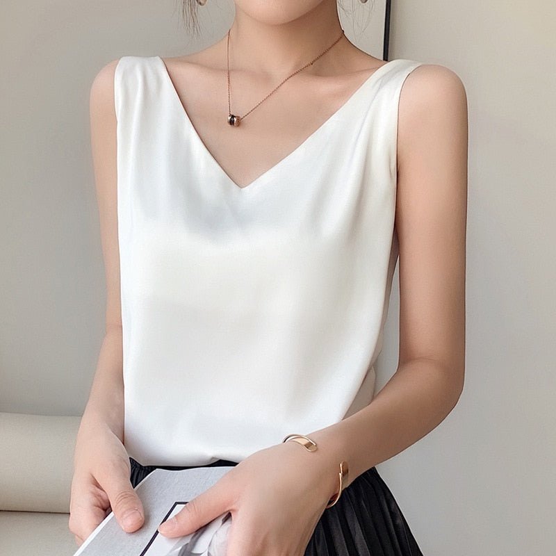 Women's Summer V-Neck Tank Top with Broad Shoulder Straps