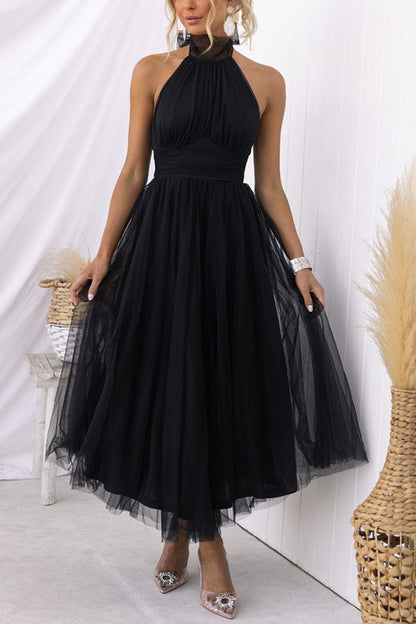 Women's Elegant Halter Neck Fit and Flare Dress