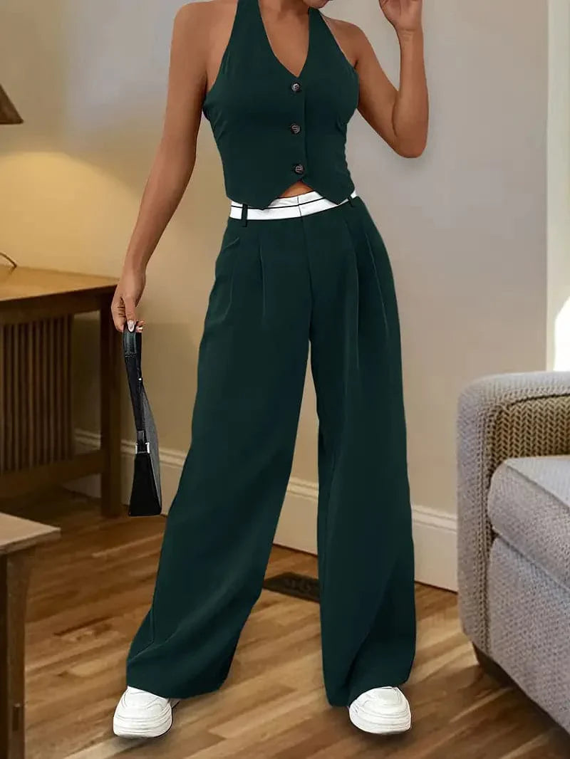 Women's Set - Halter Top & High Waist Pants - Chic and Stylish
