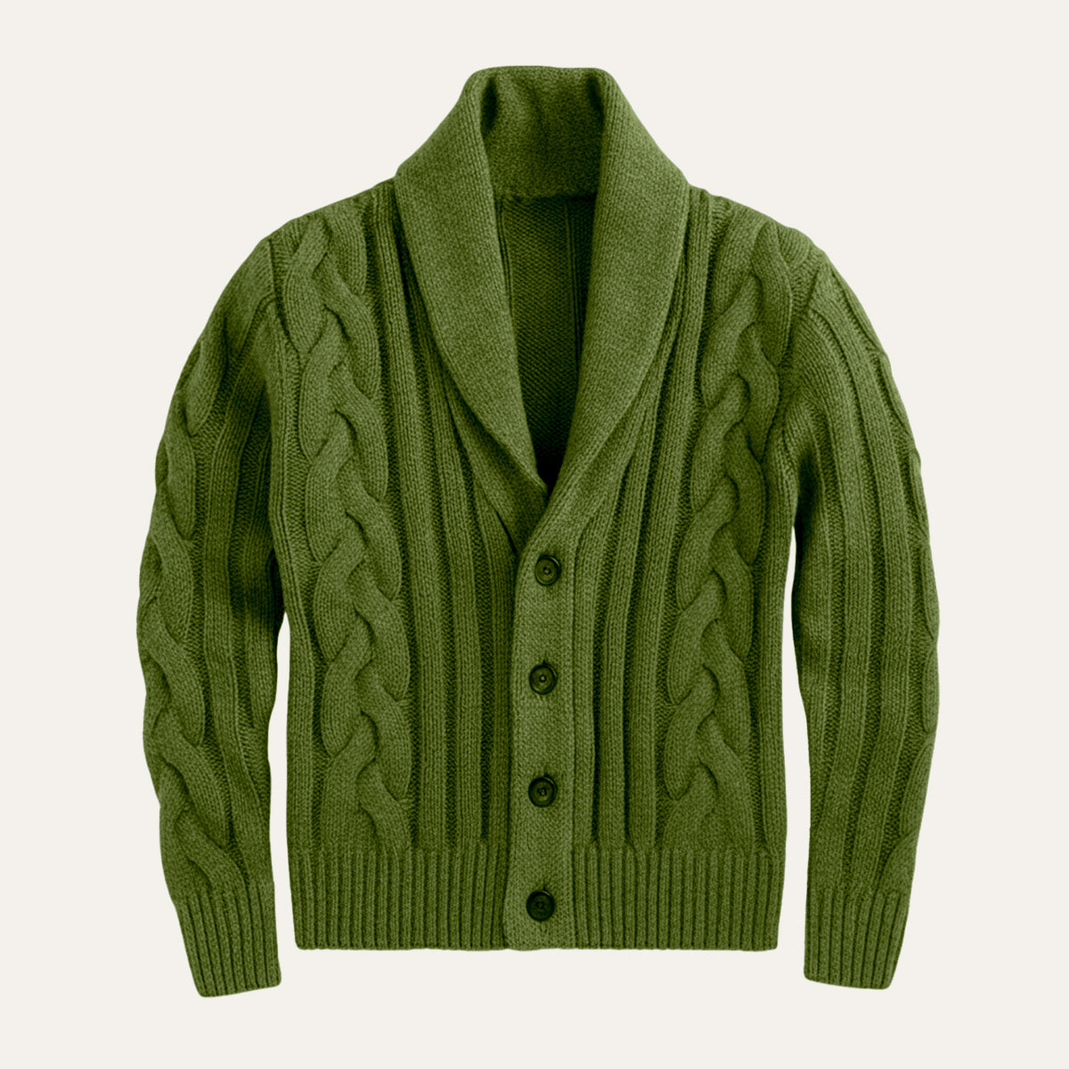 Warm Mens Cable Knit Crew Neck Cardigan Sweater