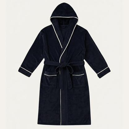 Cozy Men's Hooded Fleece Bathrobe with Tie Waist