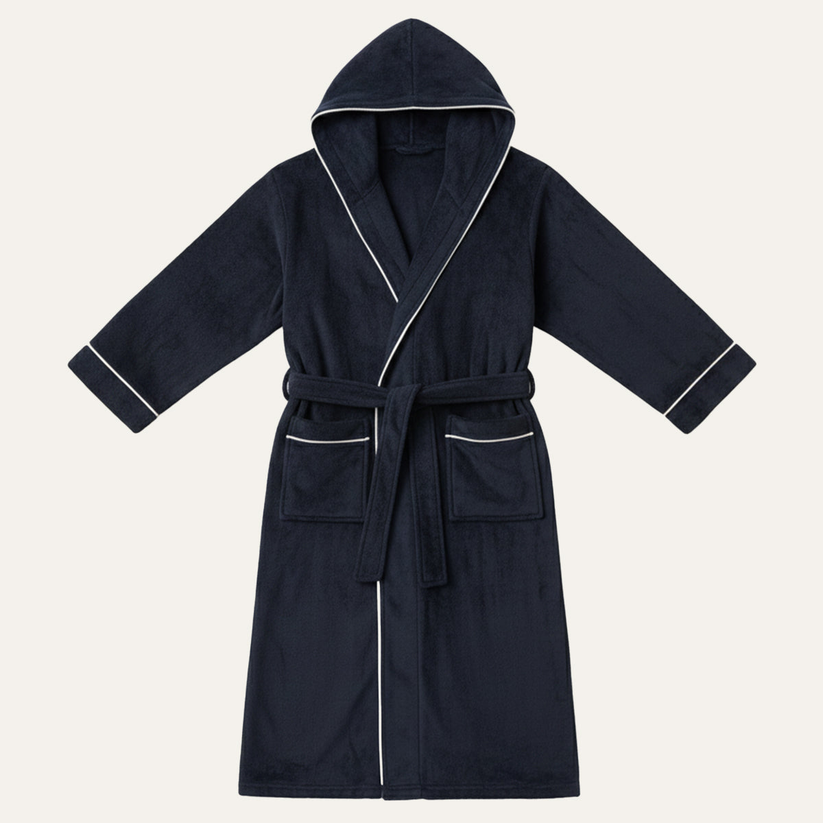 Soft Men's Hooded Plush Bathrobe with Tie Waist