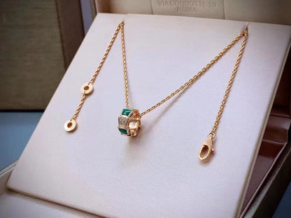 Luxury Rose Gold Green Agate Pendant Necklace