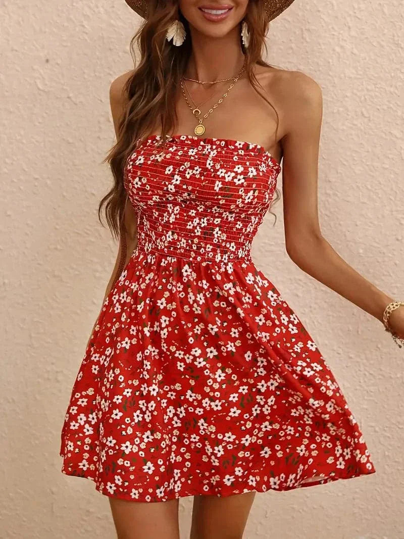 Chic Off Shoulder Summer Floral Dress - Nocini