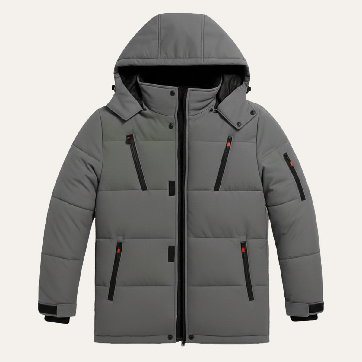 Warm Men's Hooded Puffer Parka with Zip Pockets