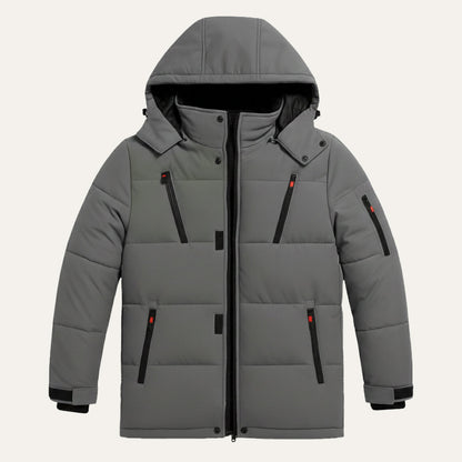 Warm Men's Hooded Puffer Parka with Zip Pockets