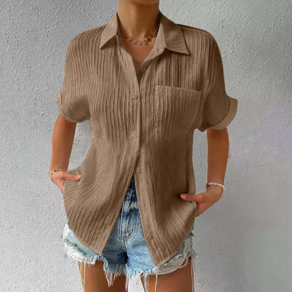 Women's Classic Casual Short Sleeve Shirt with Pocket
