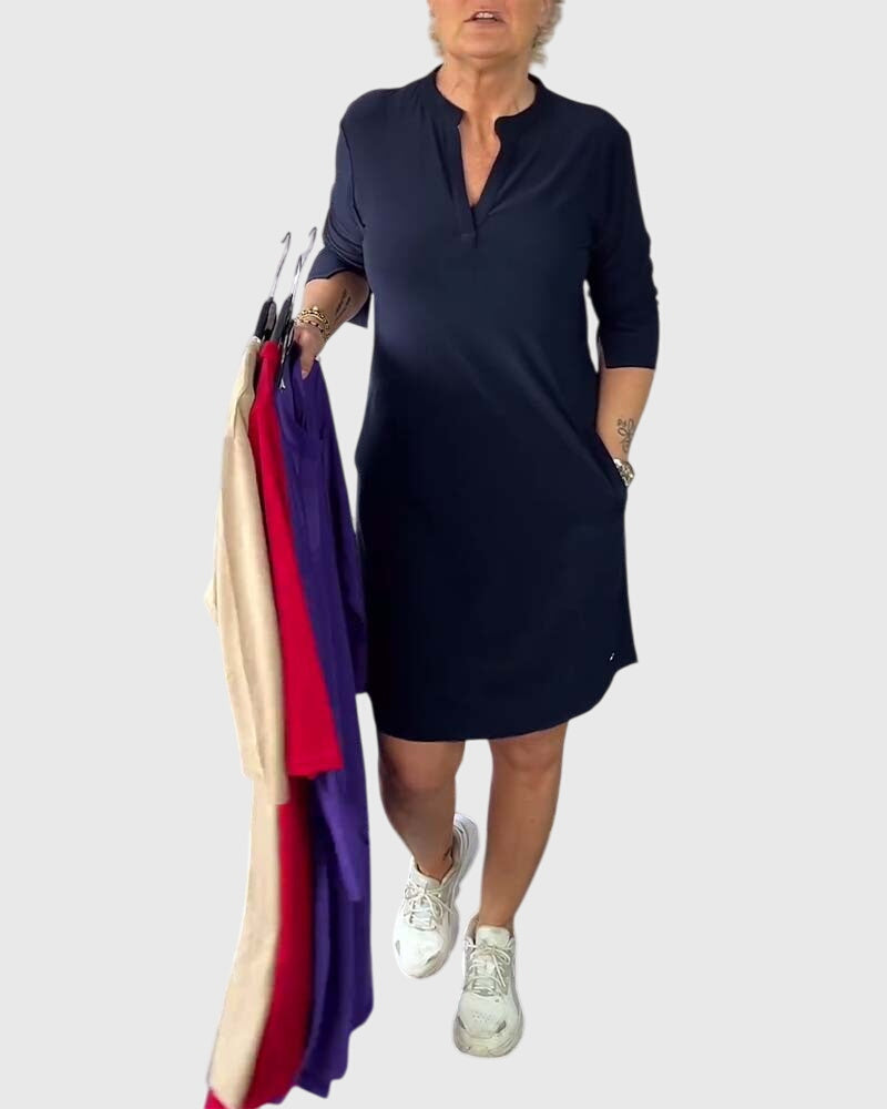 Classic Fit V Neck Mini Dress - Olytrend