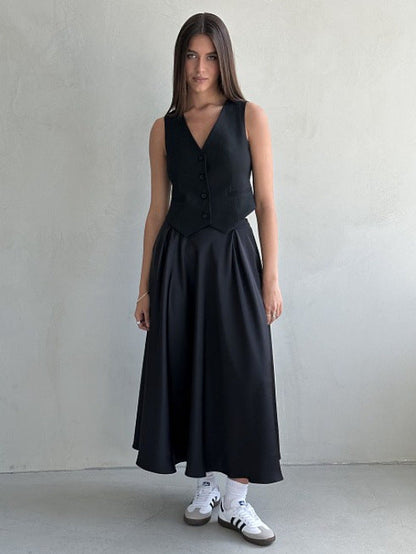 Long Satin Maxi Skirt High Waist Elegant Look