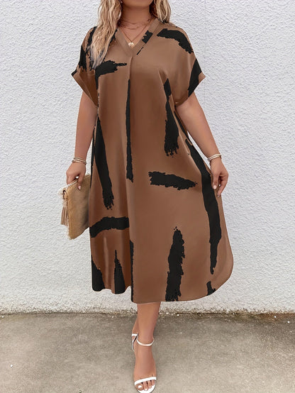 Comfortable V-Neck Short Sleeve Midi Dress