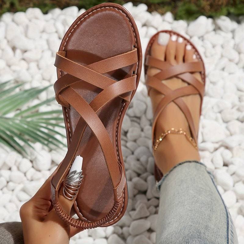 Women's Flat Sandals with Cross Straps and Comfortable Fit