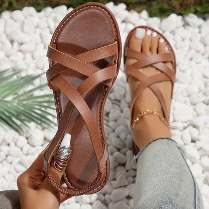 Women's Flat Sandals with Cross Straps and Comfortable Fit