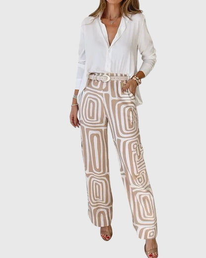 Women's Slim Fit Pants with Free Top and Waist Belt - Olytrend
