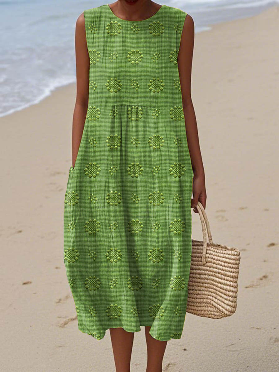 Summer Casual Sleeveless Midi Dress with Pockets - Nocini