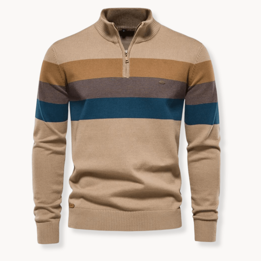 Classic Striped Quarter Zip Pullover Sweater