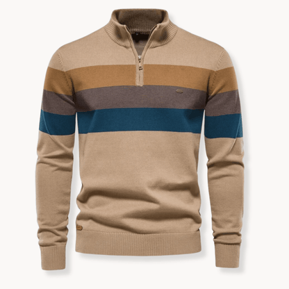 Classic Striped Quarter Zip Pullover Sweater