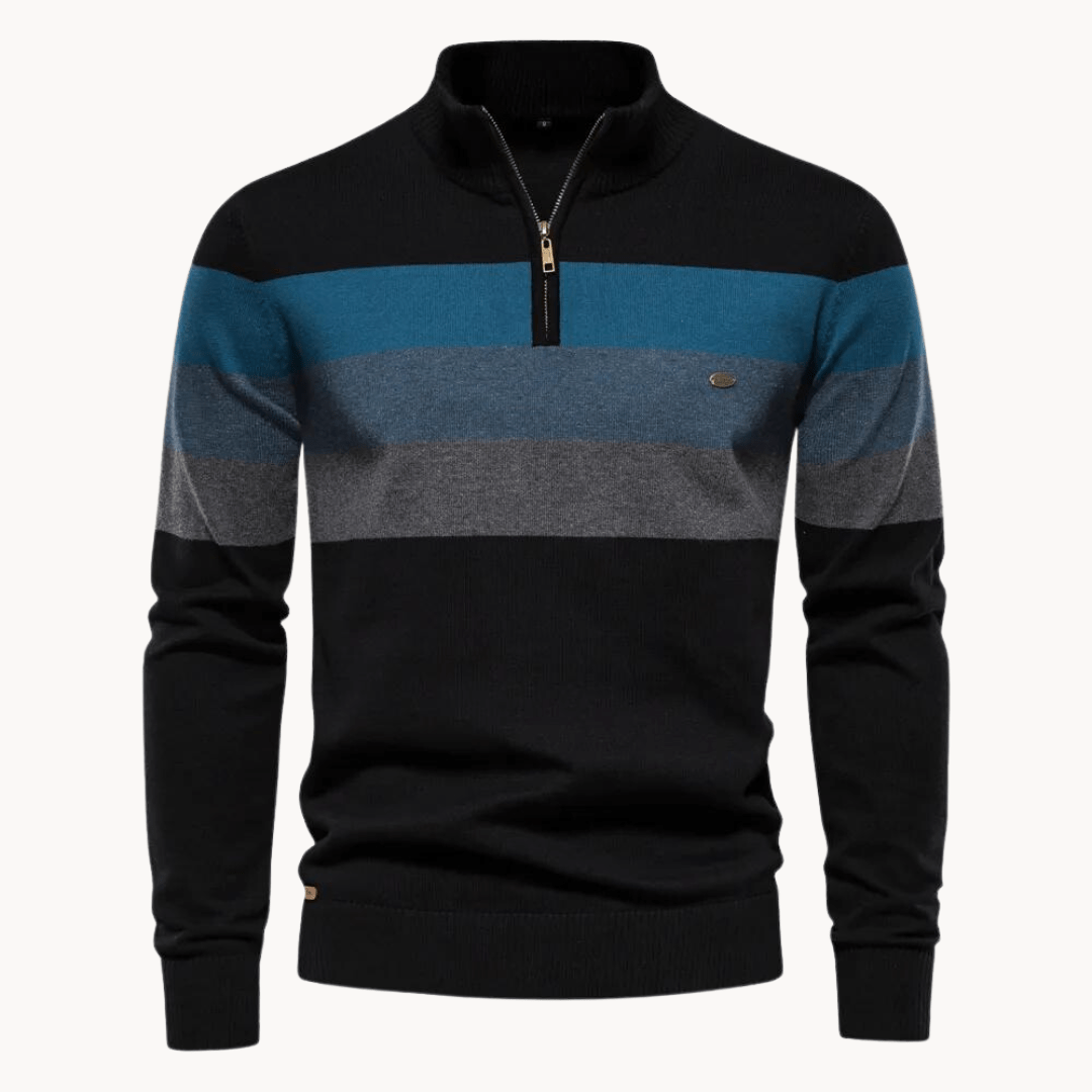 Classic Striped Quarter Zip Pullover Sweater - Nocini