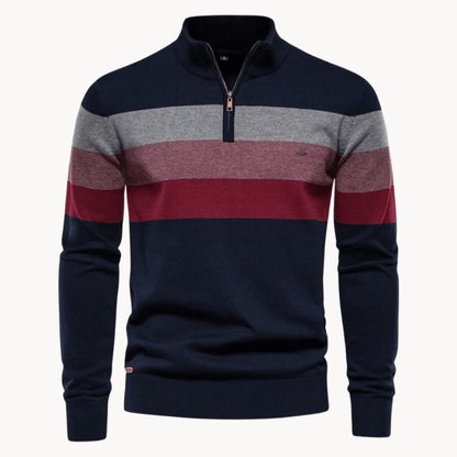 Classic Striped Quarter Zip Pullover Sweater