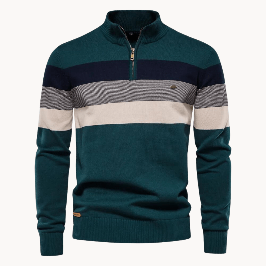 Classic Striped Quarter Zip Pullover Sweater