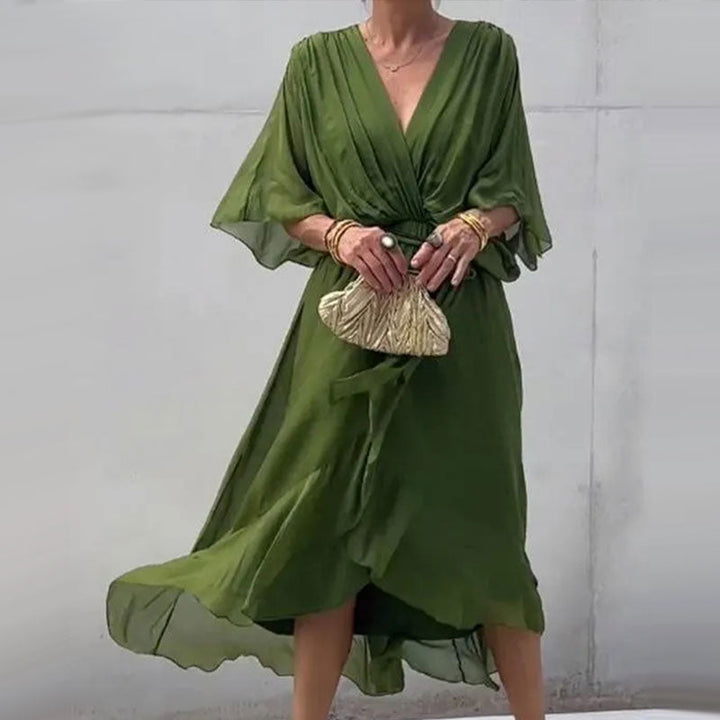 Flowy V Neck Maxi Dress for Women - Pexav