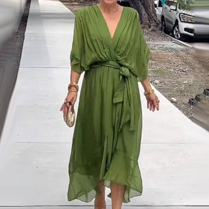 Fallaway Maxi Dress with V-Neck – Elara-Green-M-The Livary