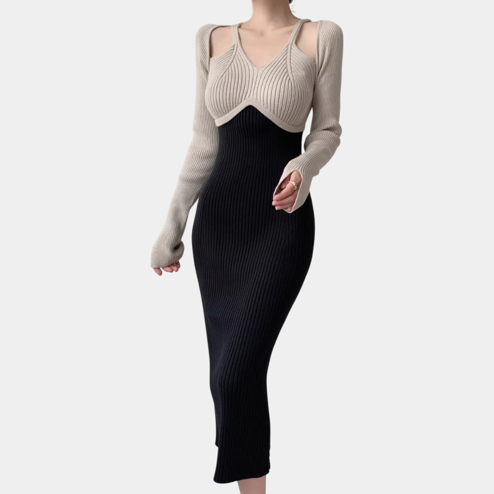 Falling Black Maxi Dress with Long Sleeves - Leona-XS-Nora Luxe
