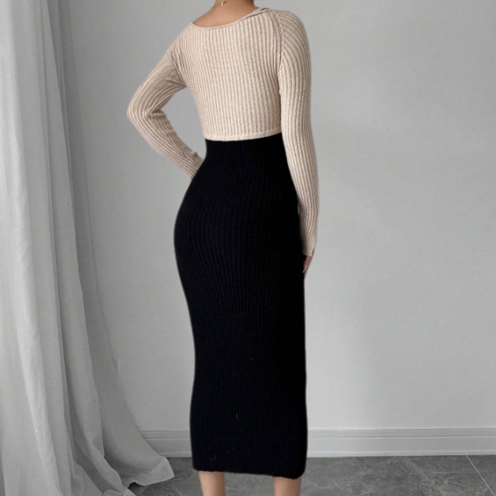 Falling Black Maxi Dress with Long Sleeves - Leona-XS-Nora Luxe