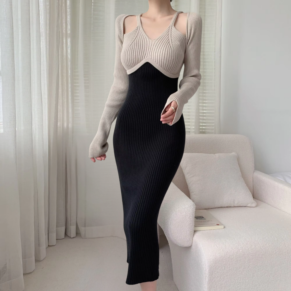 Elegant Long Sleeve Black Evening Dress - Pexav
