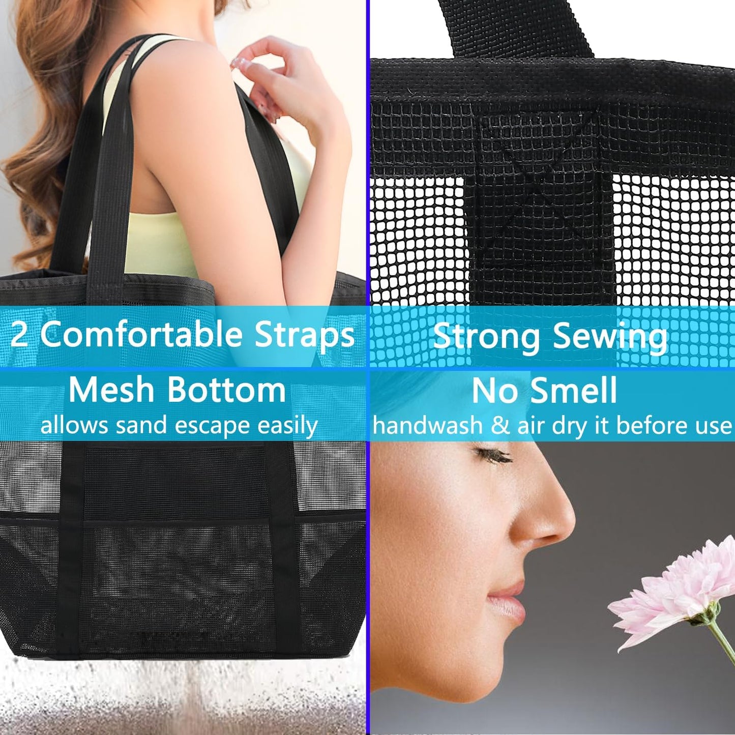 Clear Large Mesh Beach Bag with 8 Compartments