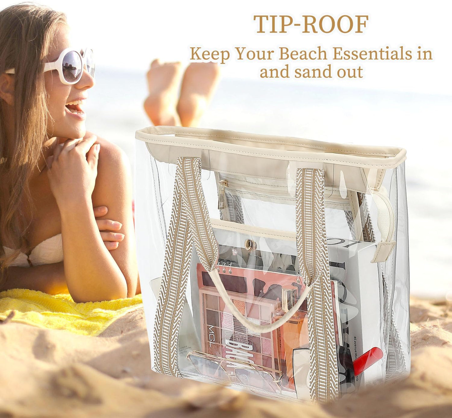Clear Large Mesh Beach Bag with 8 Compartments