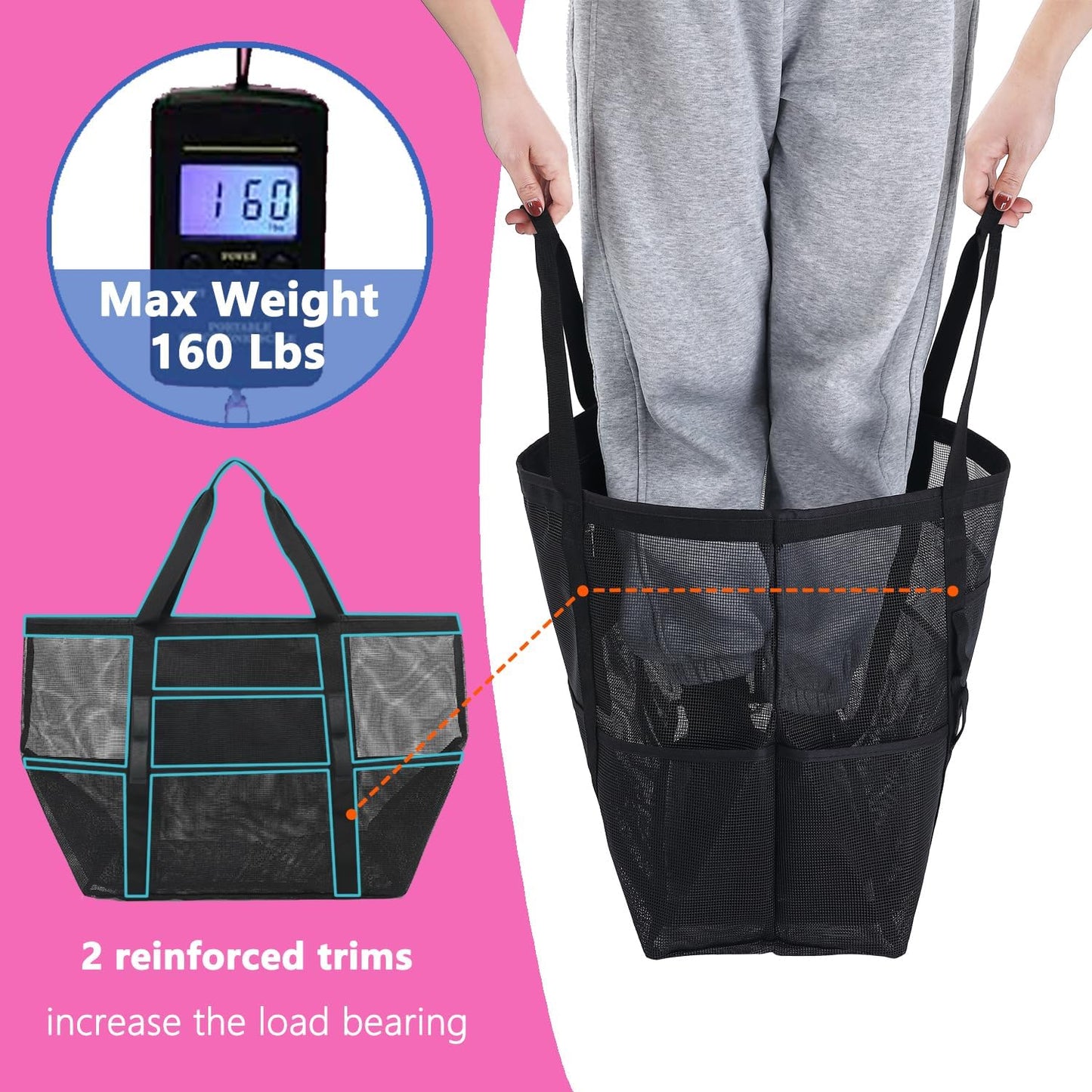 Clear Large Mesh Beach Bag with 8 Compartments