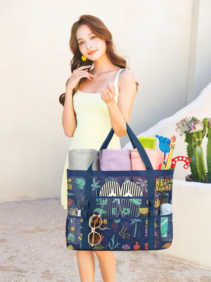 Clear Large Mesh Beach Bag with 8 Compartments