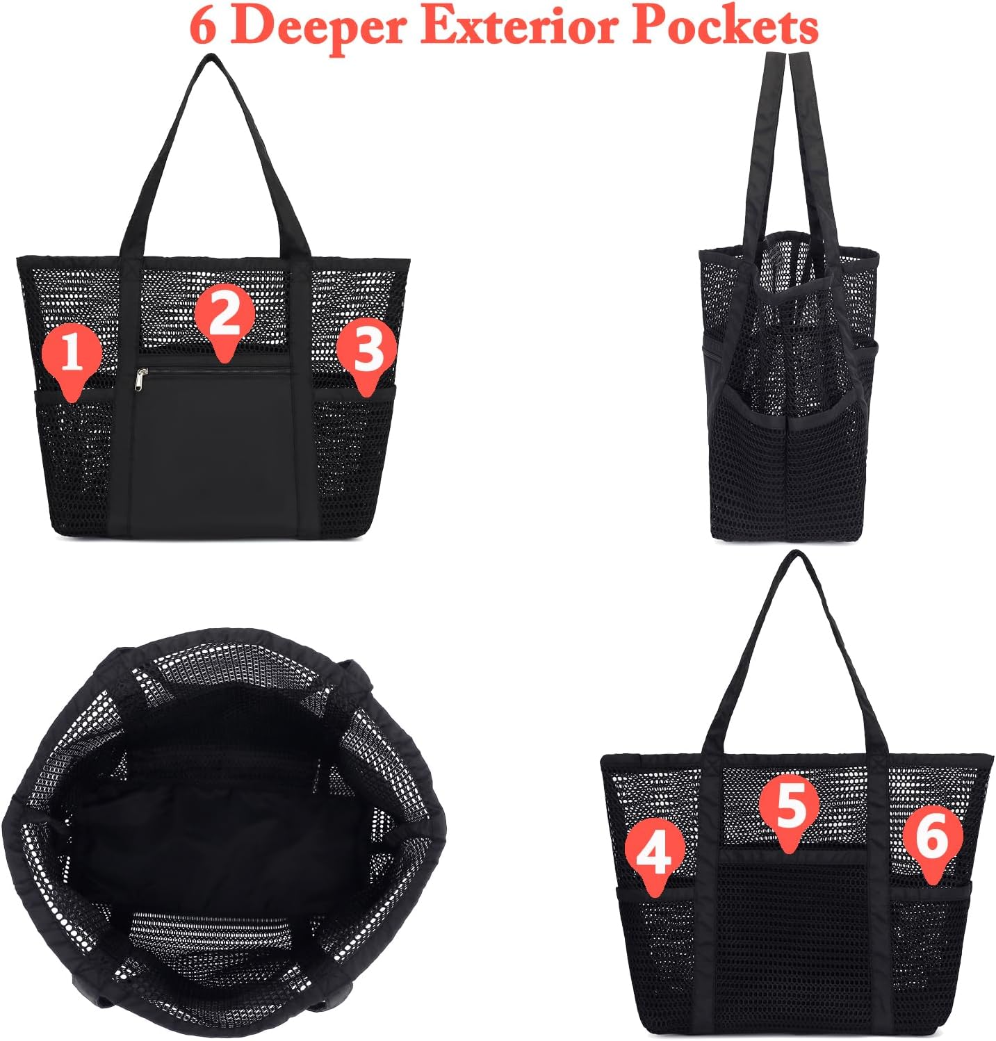 Clear Large Mesh Beach Bag with 8 Compartments