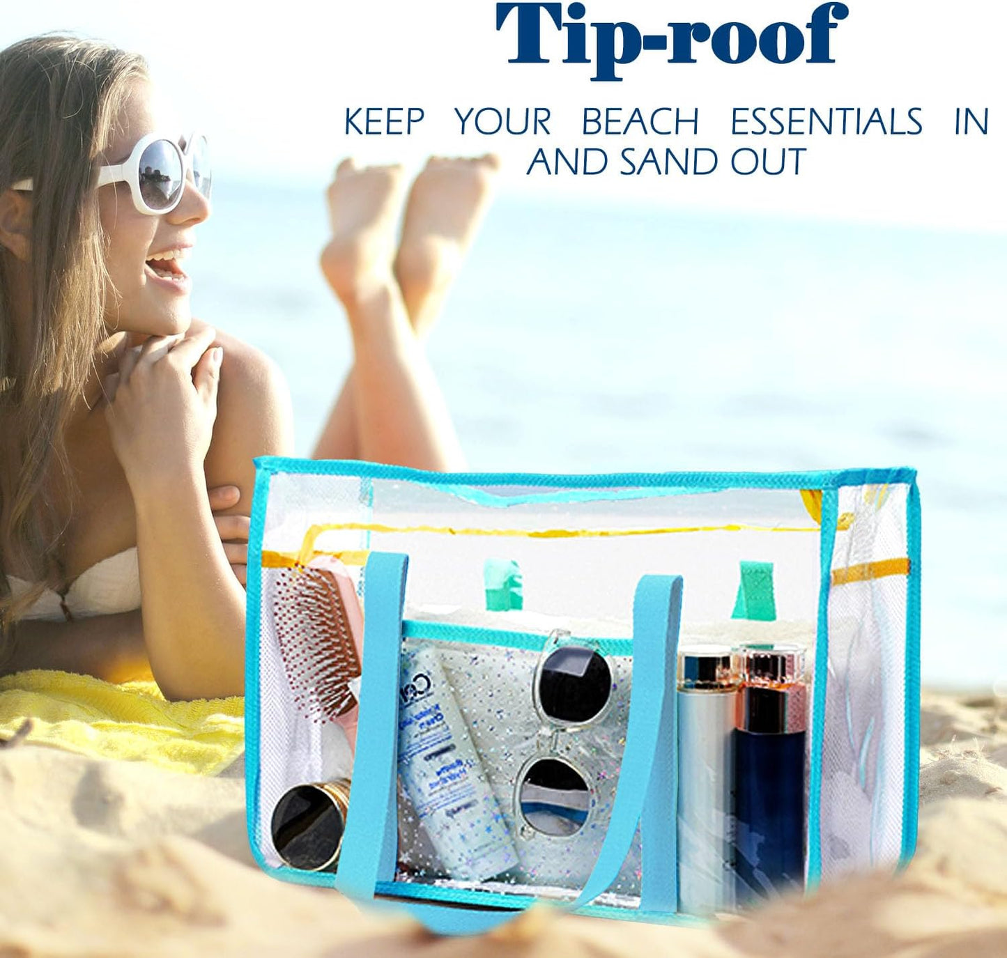 Clear Large Mesh Beach Bag with 8 Compartments