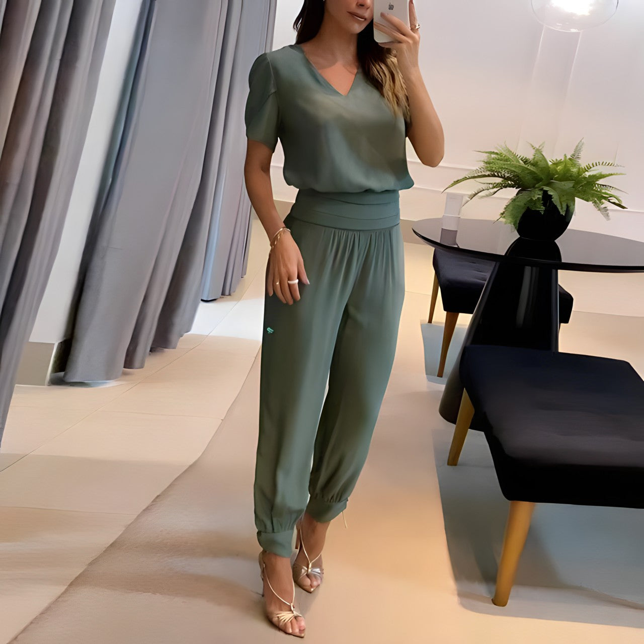 Fashionable blouse set with trousers – Comfort & Style combined – Fabienne-Olive-S-Nora Luxe
