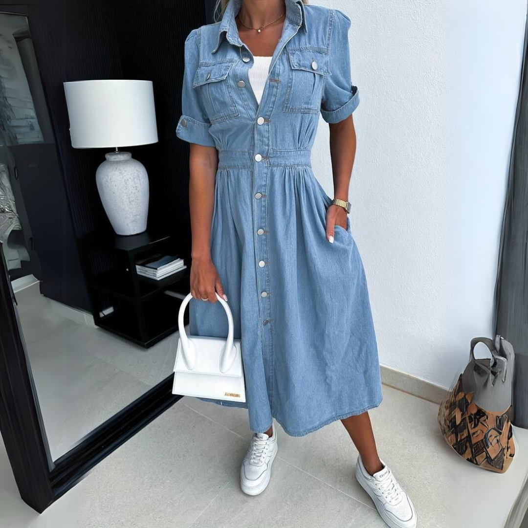 Trendy Short Sleeve Jeans Dress - Pexav