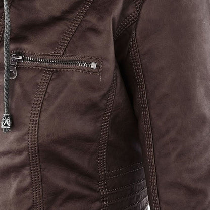 Fashionable Leather Jacket - Zara-Khaki-S-Nora Luxe