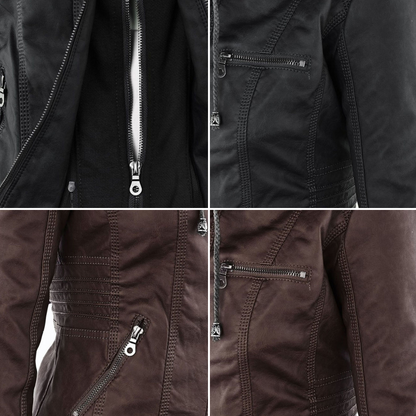 Fashionable Leather Jacket - Zara-Khaki-S-Nora Luxe
