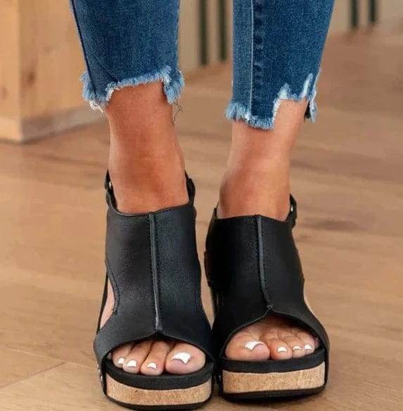 Fashionable Orthopaedic Women's Wedge Sandals - Lara Wegner-Black-4.5-Nora Luxe