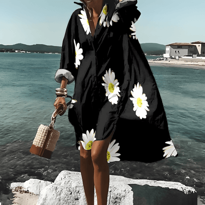 Fashionable Print Midi Dress with Unique Pattern - Mia Belle-Black-S-50% DISCOUNT!-Nora Luxe